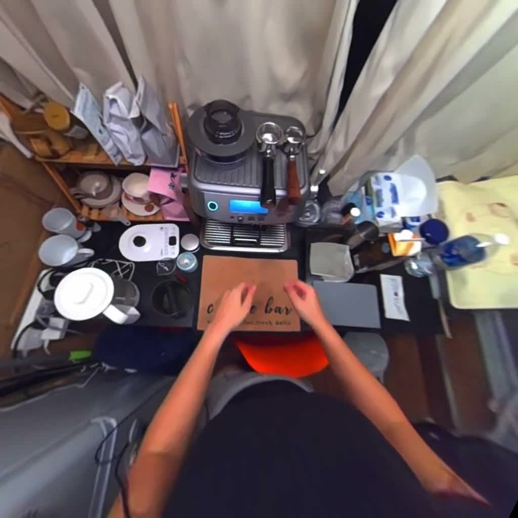 First-person household scene preparing coffee